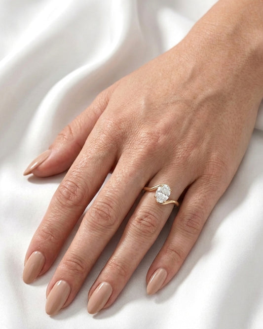 Sabine - Oval Wave Bypass Solitaire Moissanite Engagement Ring