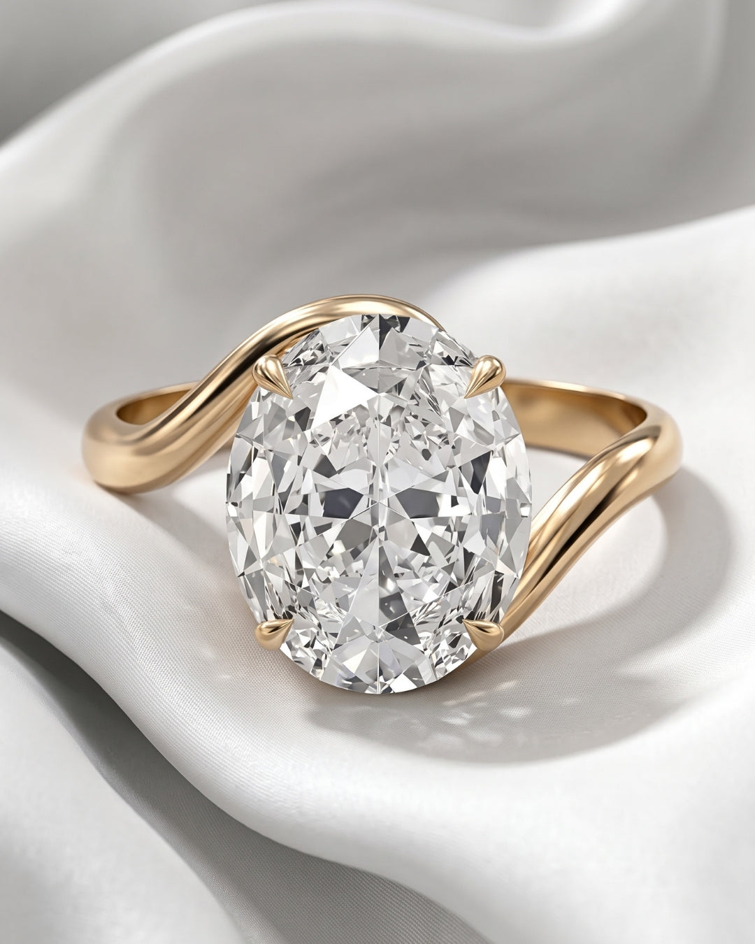 Sabine: Oval Wave Bypass Solitaire Moissanite Engagement Ring
