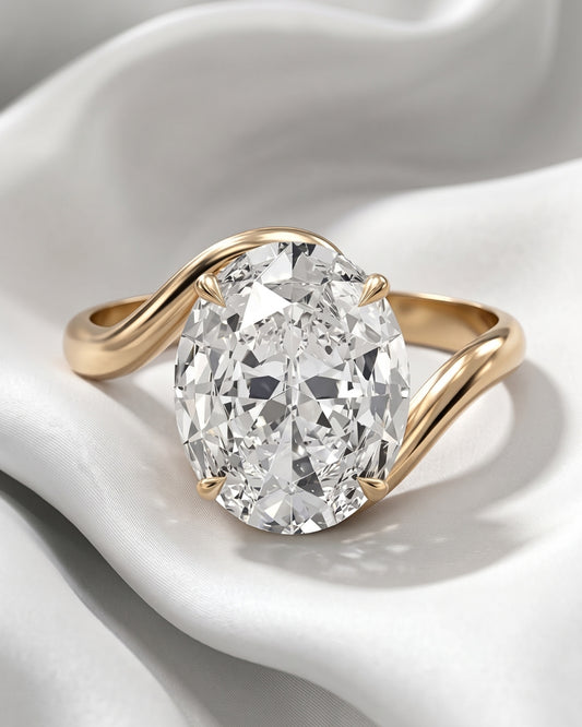 Sabine: Oval Wave Bypass Solitaire Moissanite Engagement Ring