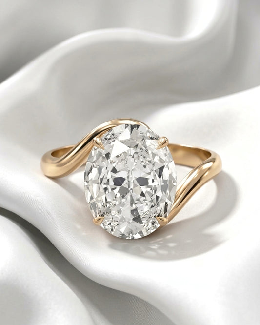 Sabine - Oval Wave Bypass Solitaire Moissanite Engagement Ring