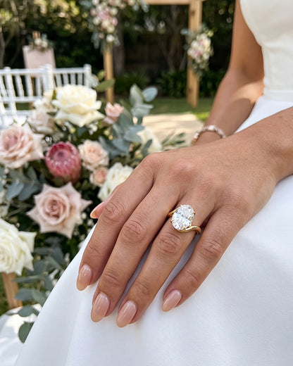 Sabine: Oval Wave Bypass Solitaire Moissanite Engagement Ring