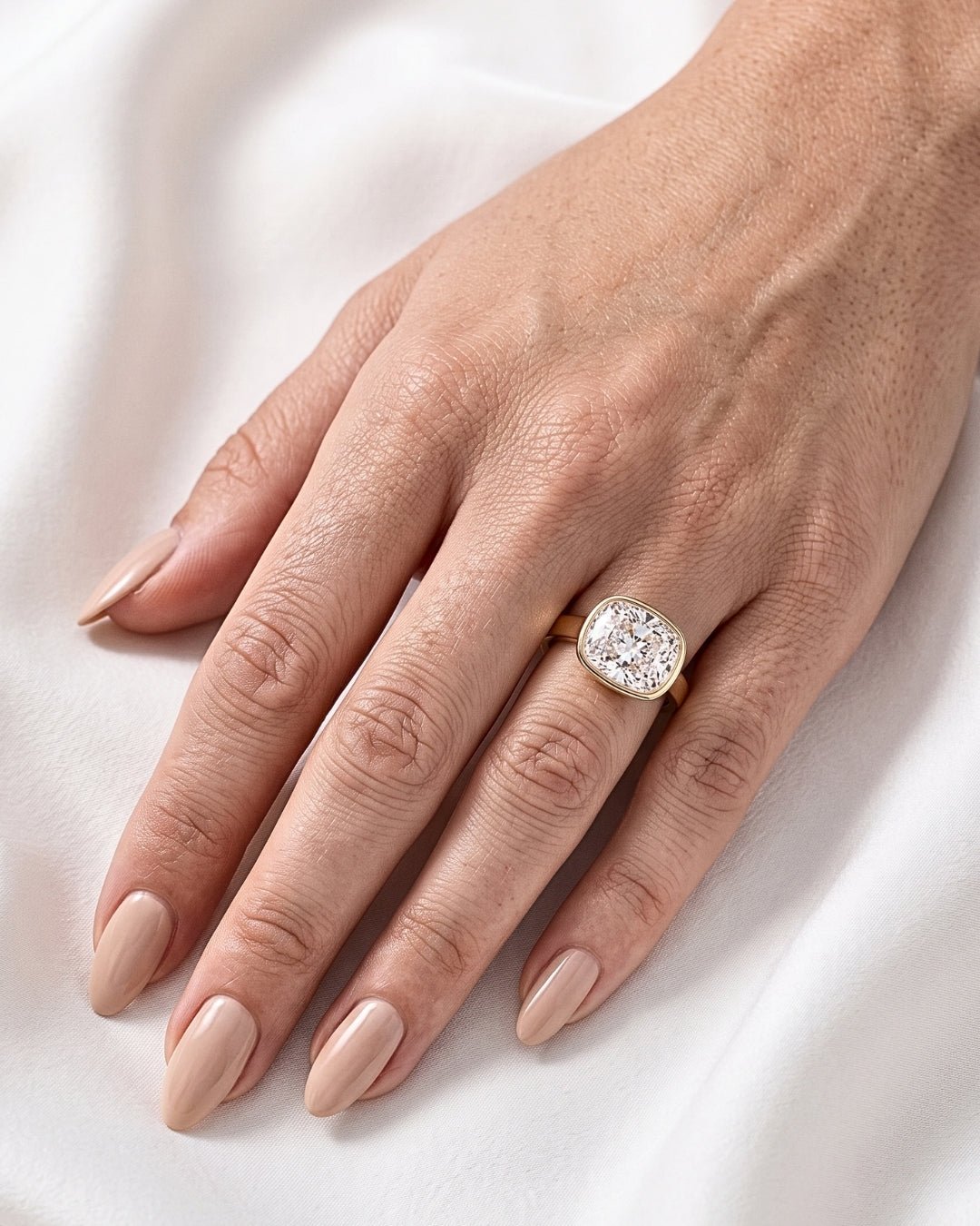 Sasha - East West Bezel Cushion Solitaire Diamond Engagement Ring - Moissanite Engagement Rings