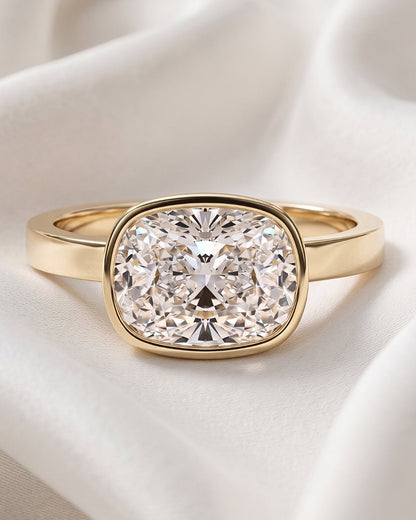 Sasha - East West Bezel Cushion Solitaire Diamond Engagement Ring - Moissanite Engagement Rings