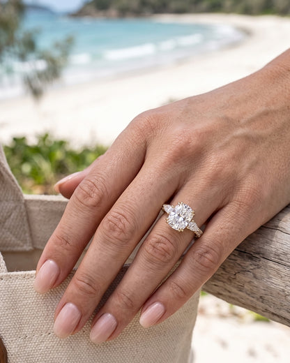 Seraphina: Elongated Cushion Pear Setting 2/3 Pavé Diamond Engagement Ring