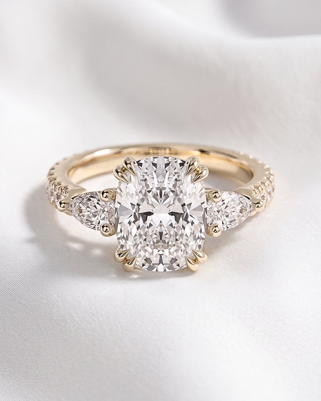 Seraphina: Elongated Cushion Pear Setting 2/3 Pavé Diamond Engagement Ring