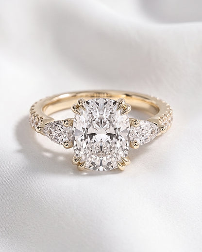 Seraphina: Elongated Cushion Pear Setting 2/3 Pavé Diamond Engagement Ring