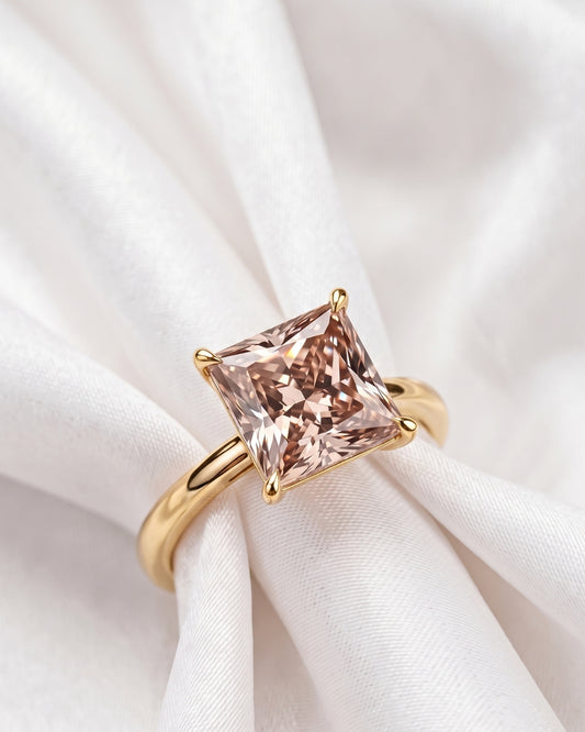 Sienna: Princess Coffee Champagne Solitaire Moissanite Engagement Ring