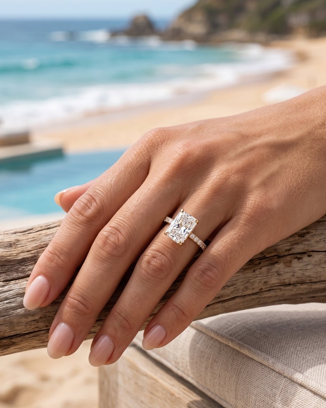 Sirena - Radiant Hidden Halo Full Pavé Diamond Engagement Ring - Moissanite Engagement Rings