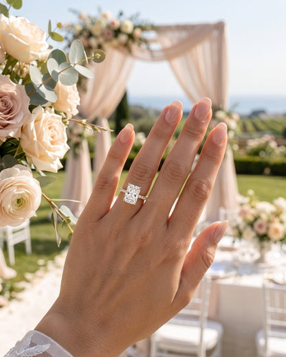 Sirena - Radiant Hidden Halo Full Pavé Diamond Engagement Ring - Moissanite Engagement Rings
