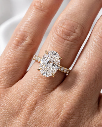 Skye - Oval Half Pavé Hidden Halo Moissanite Engagement Ring