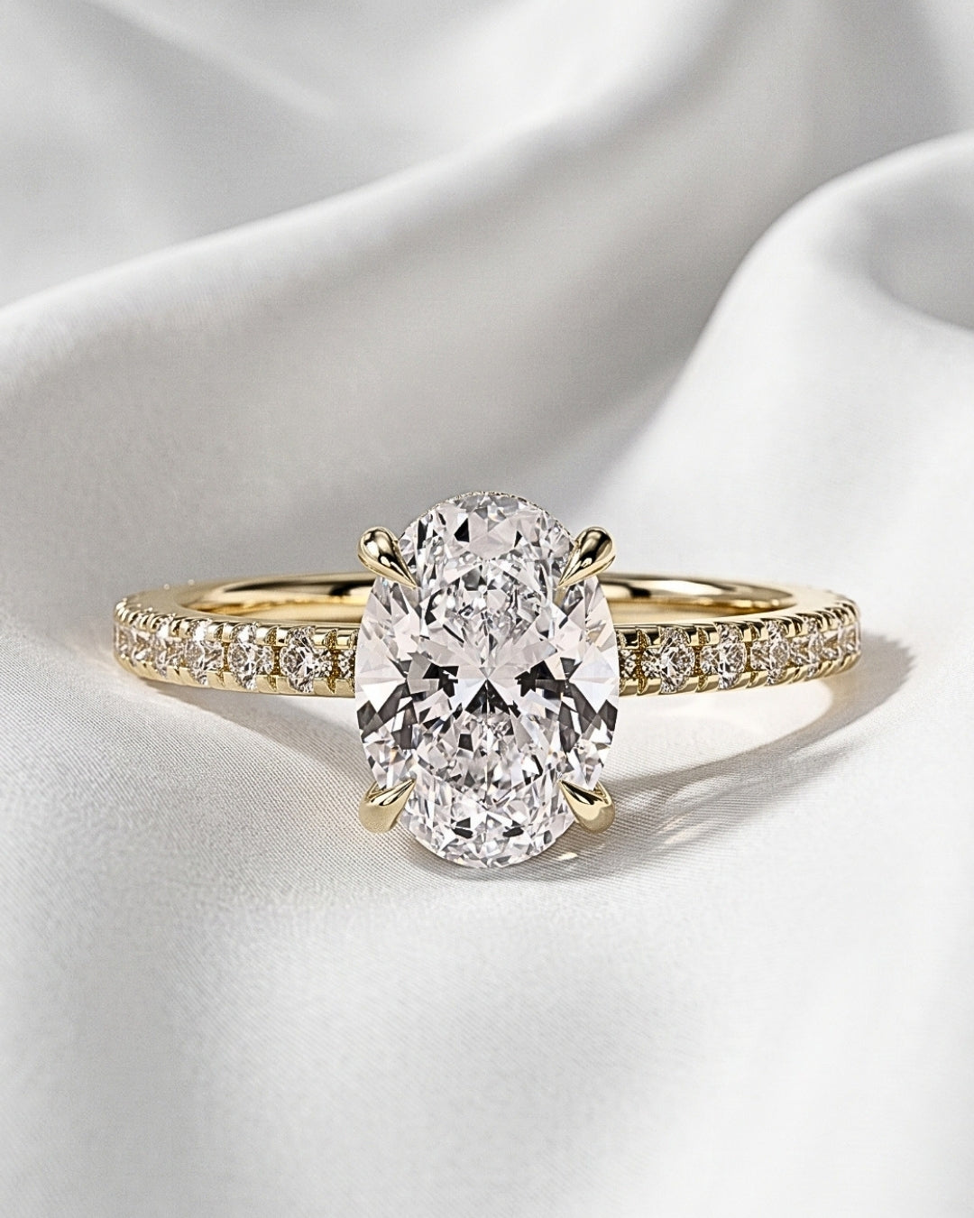 Skye - Oval Half Pavé Hidden Halo Moissanite Engagement Ring