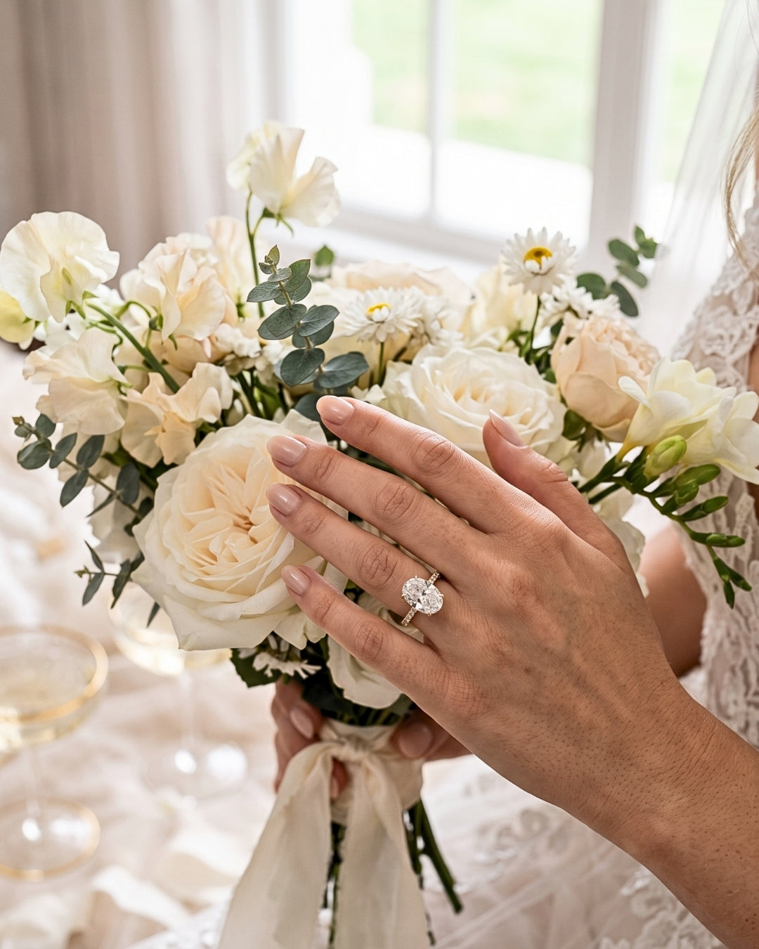 Skye - Oval Half Pavé Hidden Halo Moissanite Engagement Ring