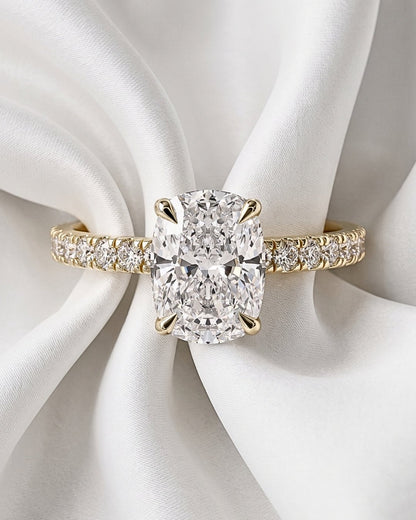 Sloane - Elongated Cushion Full Pavé Diamond Engagement Ring - Moissanite Engagement Rings