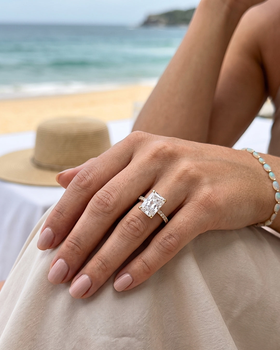Soraya - Radiant Hidden Halo & Semi Pave Moissanite Engagement Ring