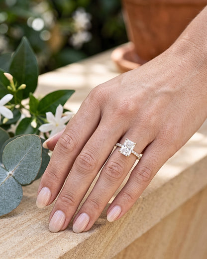Soraya - Radiant Hidden Halo & Semi Pave Moissanite Engagement Ring