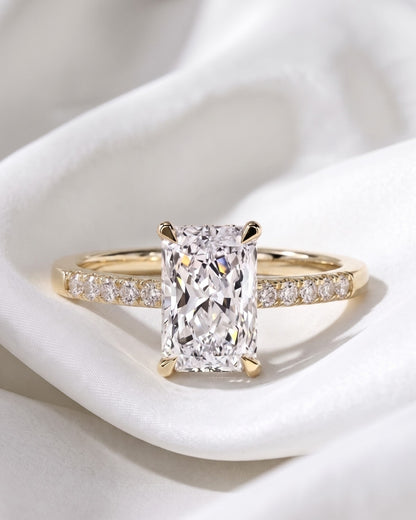 Soraya - Radiant Hidden Halo & Semi Pave Moissanite Engagement Ring
