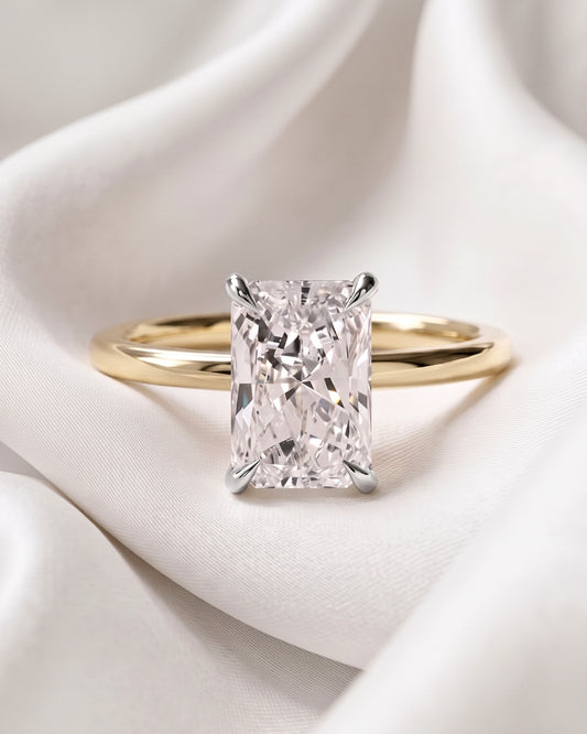 Stella: Radiant Solitaire Two Tone Moissanite Engagement Ring