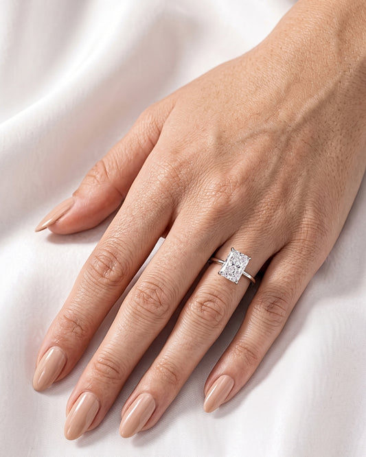 Stella: Radiant White Gold Solitaire Moissanite Engagement Ring