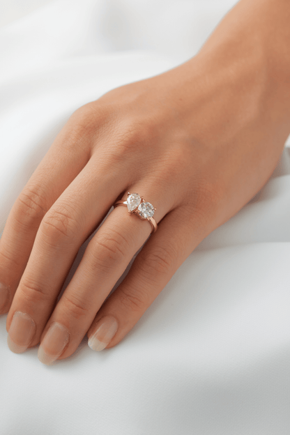 Toi Et Moi Pear & Round Diamond Engagement Ring - Moissanite Engagement Rings