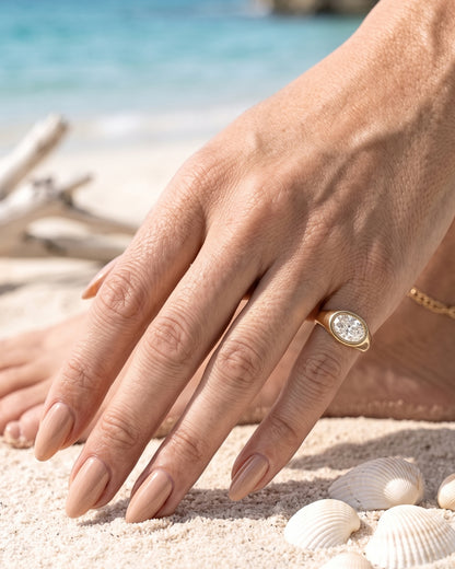 Trina: Oval East West Bezel Solitaire with Signet Band Ring
