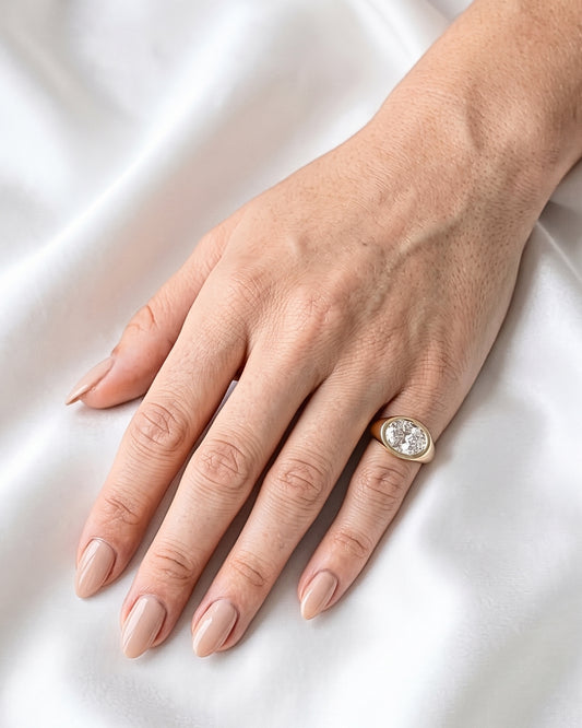 Trina: Oval East West Bezel Solitaire with Signet Band Ring