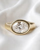 Trina: Oval East West Bezel Solitaire with Signet Band Moissanite Engagement Ring