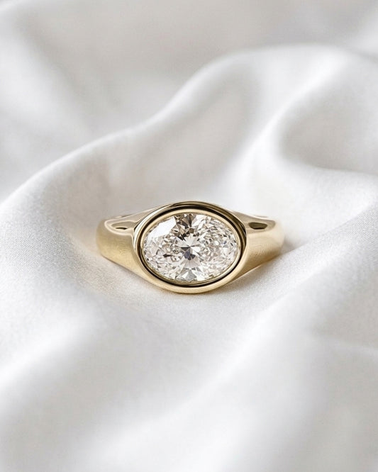 Trina - Oval East West Bezel Solitaire with Signet Band Ring