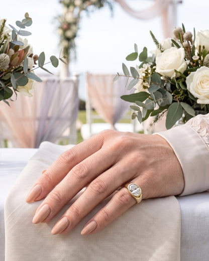 Trina: Oval East West Bezel Solitaire with Signet Band Ring