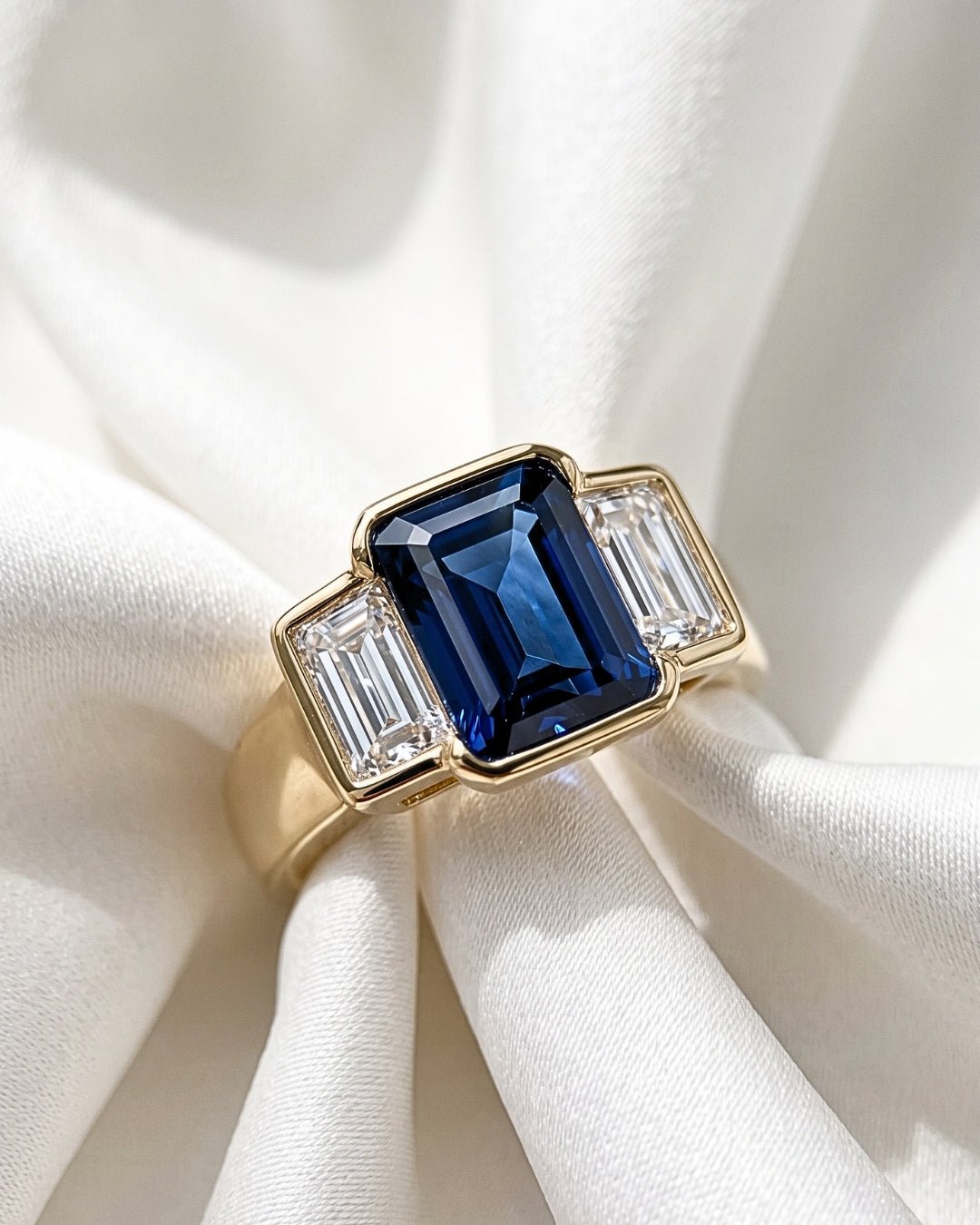 Vivienne - Emerald Blue Trilogy Moissanite Engagement Ring - Moissanite Engagement Rings