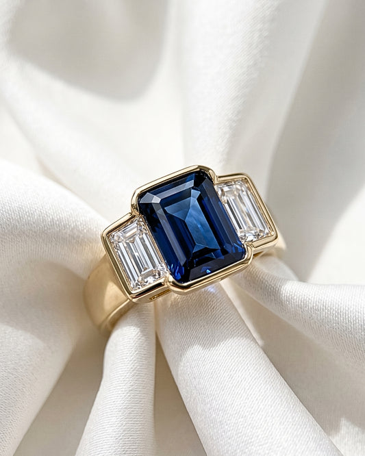 Vivienne: Emerald Blue Trilogy Moissanite Engagement Ring