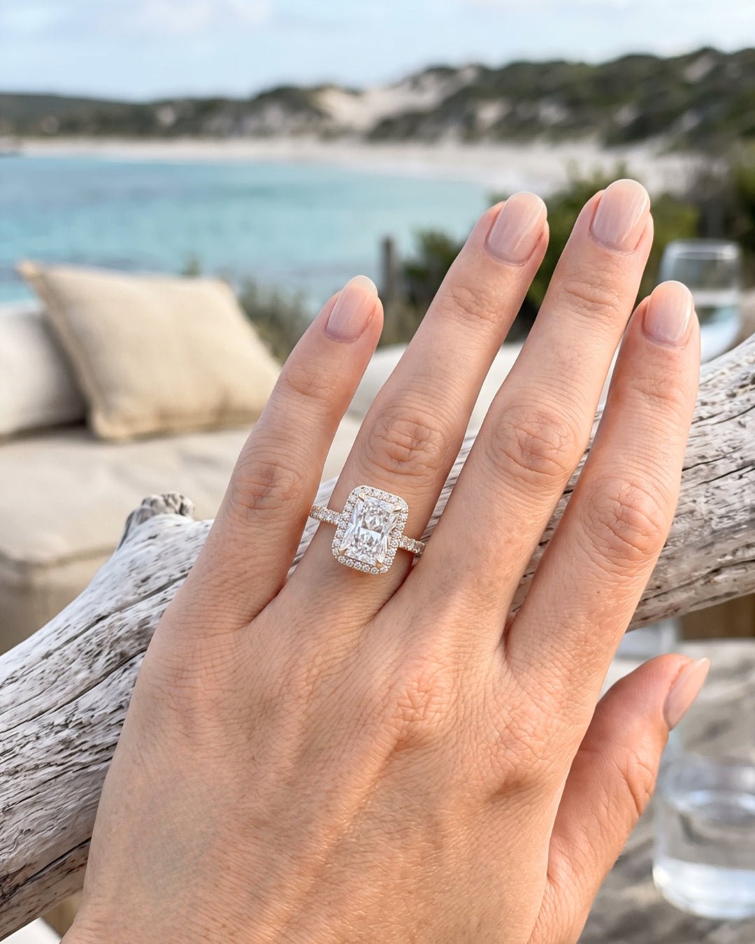 Vela - Radiant Halo Full Pavé Diamond Engagement Ring - Moissanite Engagement Rings