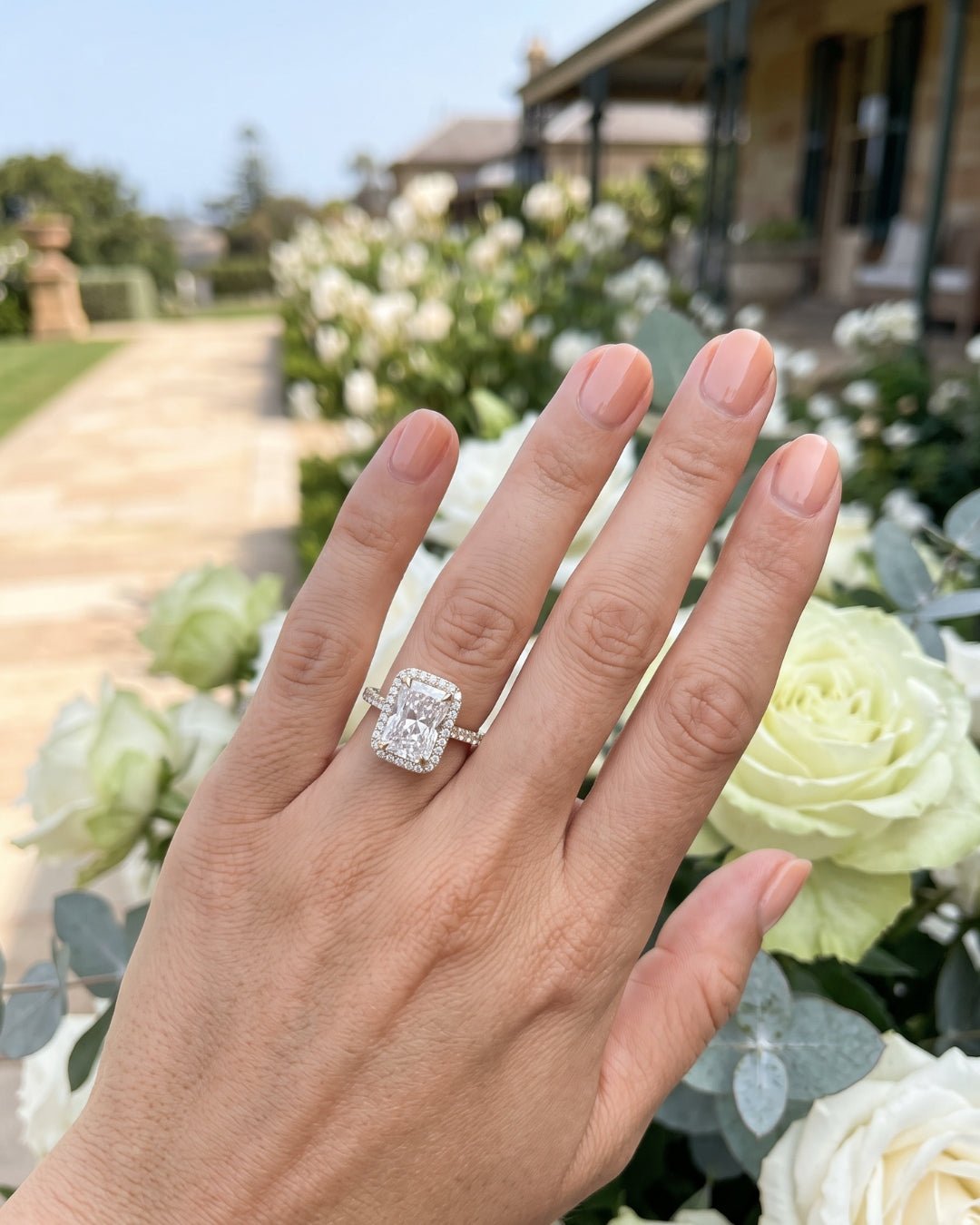Vela - Radiant Halo Full Pavé Diamond Engagement Ring - Moissanite Engagement Rings