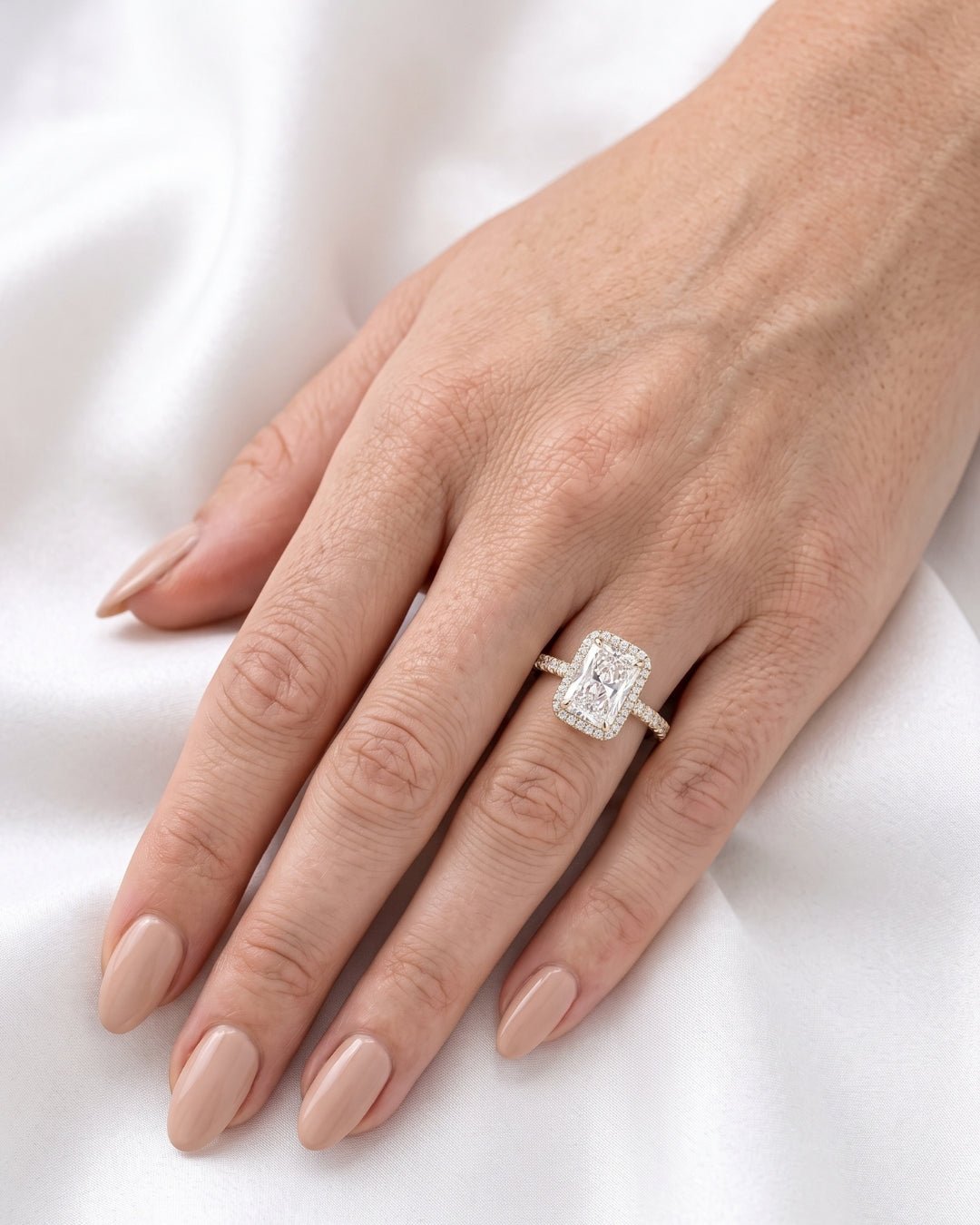 Vela - Radiant Halo Full Pavé Diamond Engagement Ring - Moissanite Engagement Rings