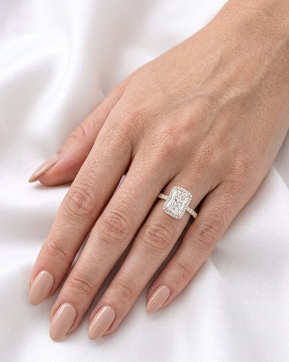Vela - Radiant Halo Full Pavé Diamond Engagement Ring - Moissanite Engagement Rings