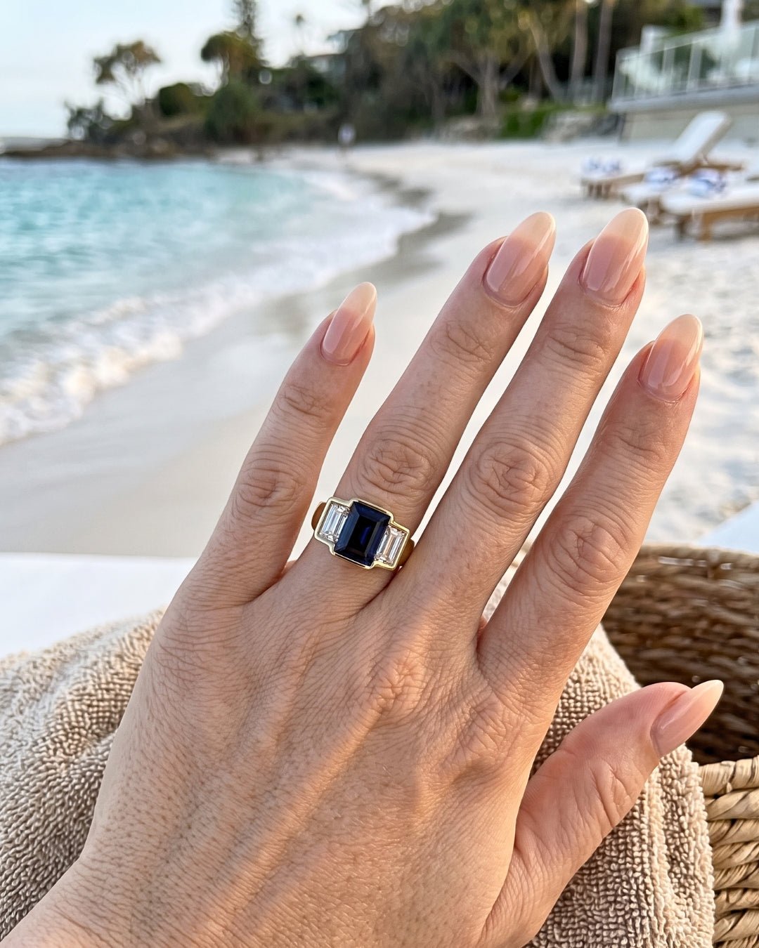 Vivienne - Emerald Blue Trilogy Moissanite Engagement Ring - Moissanite Engagement Rings