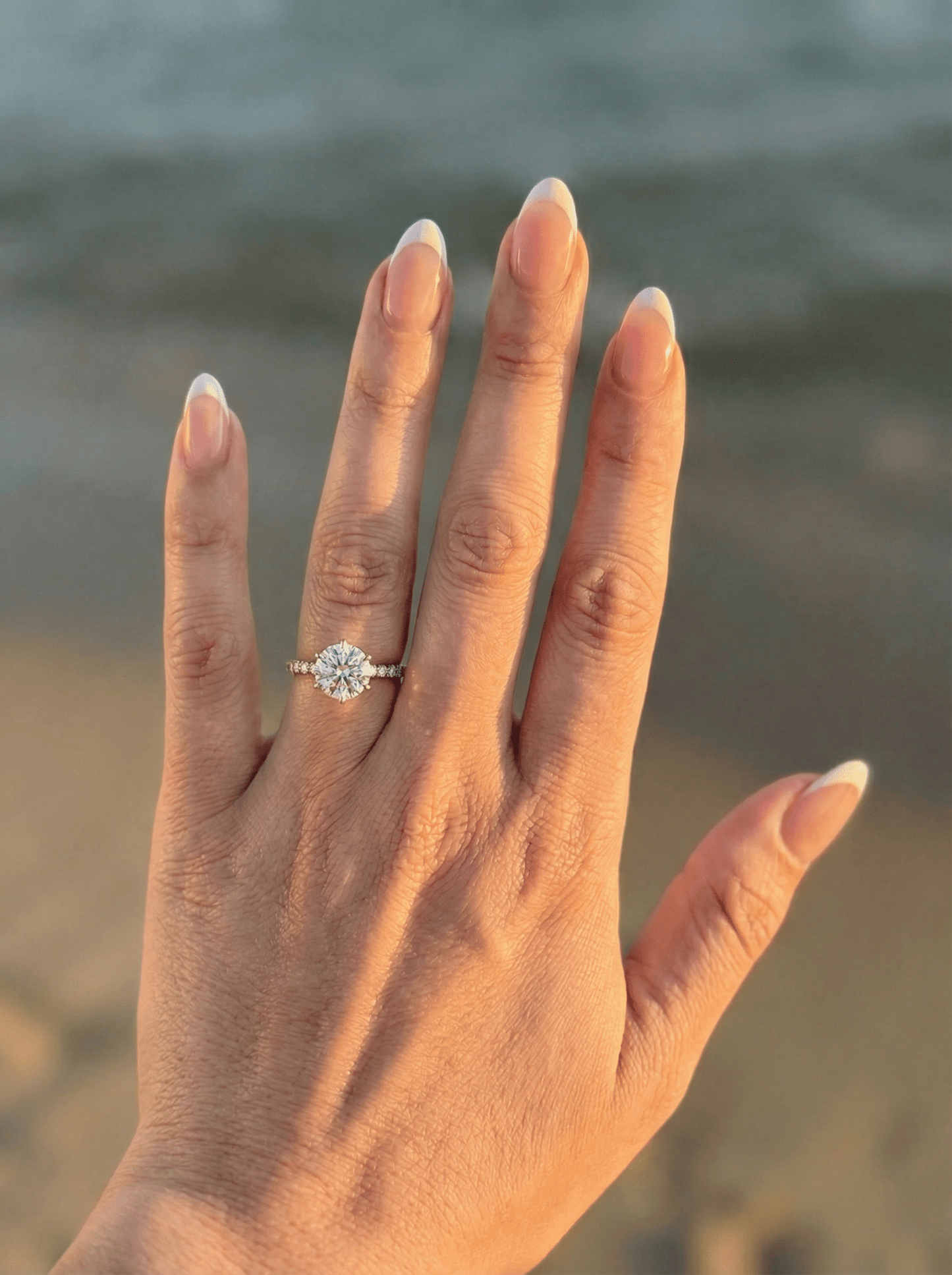Round Solitaire 6 Claw Half Pavé Diamond Ring - Moissanite Engagement Rings