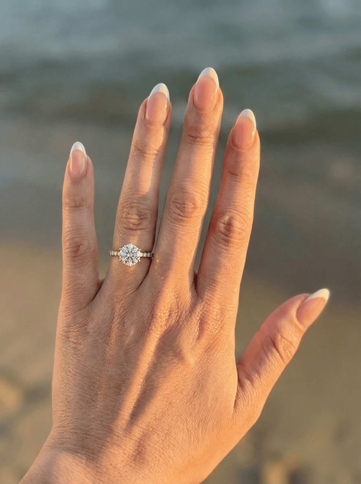 Round Solitaire 6 Claw Half Pavé Diamond Ring - Moissanite Engagement Rings