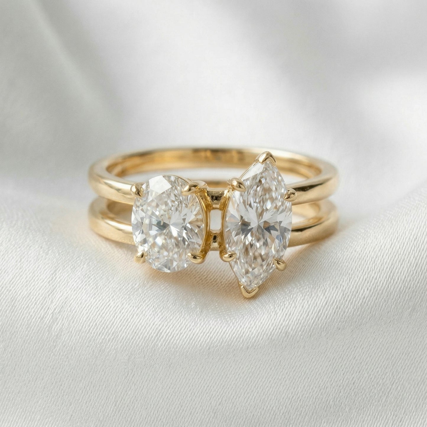 Marquise and Round Crossover Moissanite Engagement Ring - Moissanite Engagement Rings