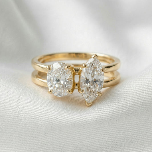 Marquise and Round Crossover Moissanite Engagement Ring - Moissanite Engagement Rings