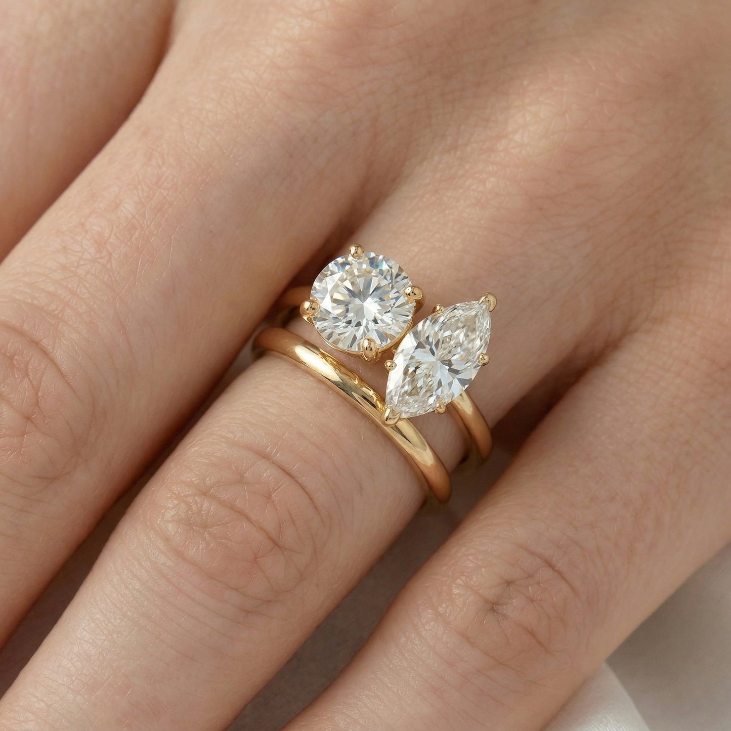 Marquise and Round Crossover Moissanite Engagement Ring - Moissanite Engagement Rings