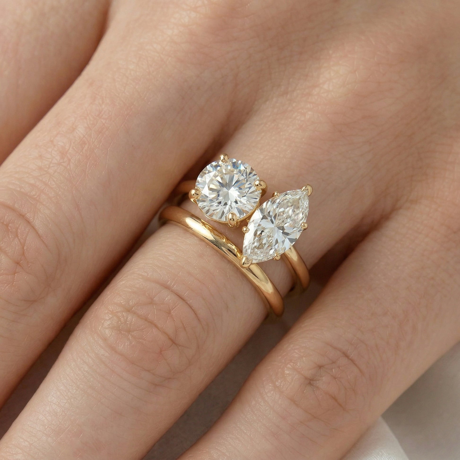Marquise and Round Crossover Moissanite Engagement Ring - Moissanite Engagement Rings