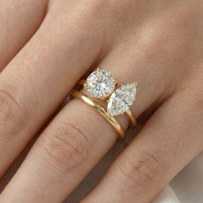 Marquise and Round Crossover Moissanite Engagement Ring - Moissanite Engagement Rings