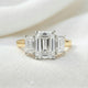 Emerald Platinum Trilogy Yellow Gold Band Moissanite Engagement Ring - Moissanite Engagement Rings