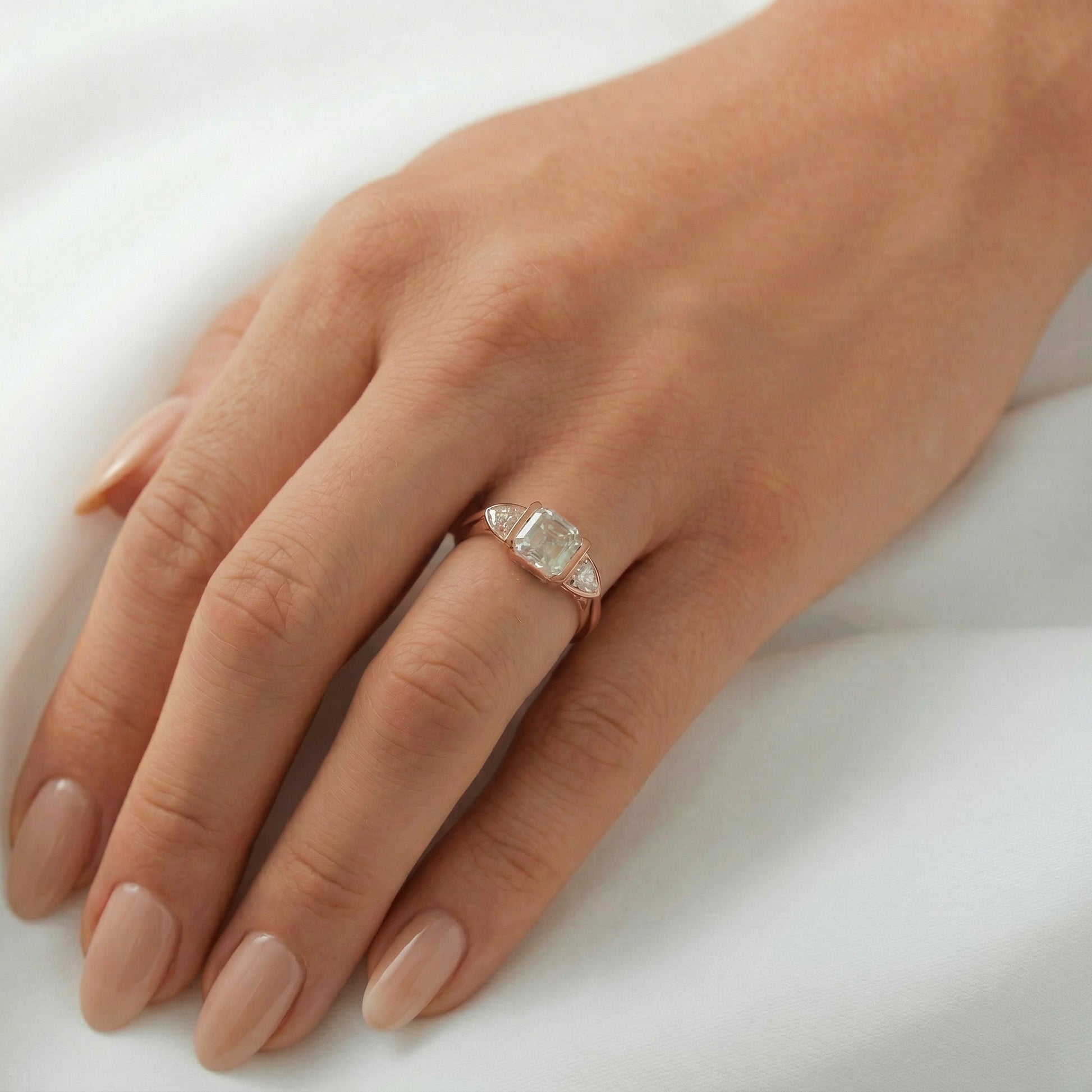 Asscher Trilogy Diamond Engagement Ring - Moissanite Engagement Rings