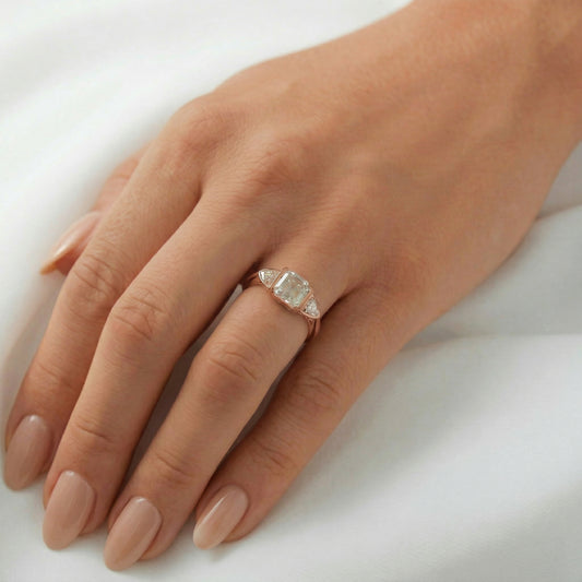 Asscher Trilogy Diamond Engagement Ring - Moissanite Engagement Rings