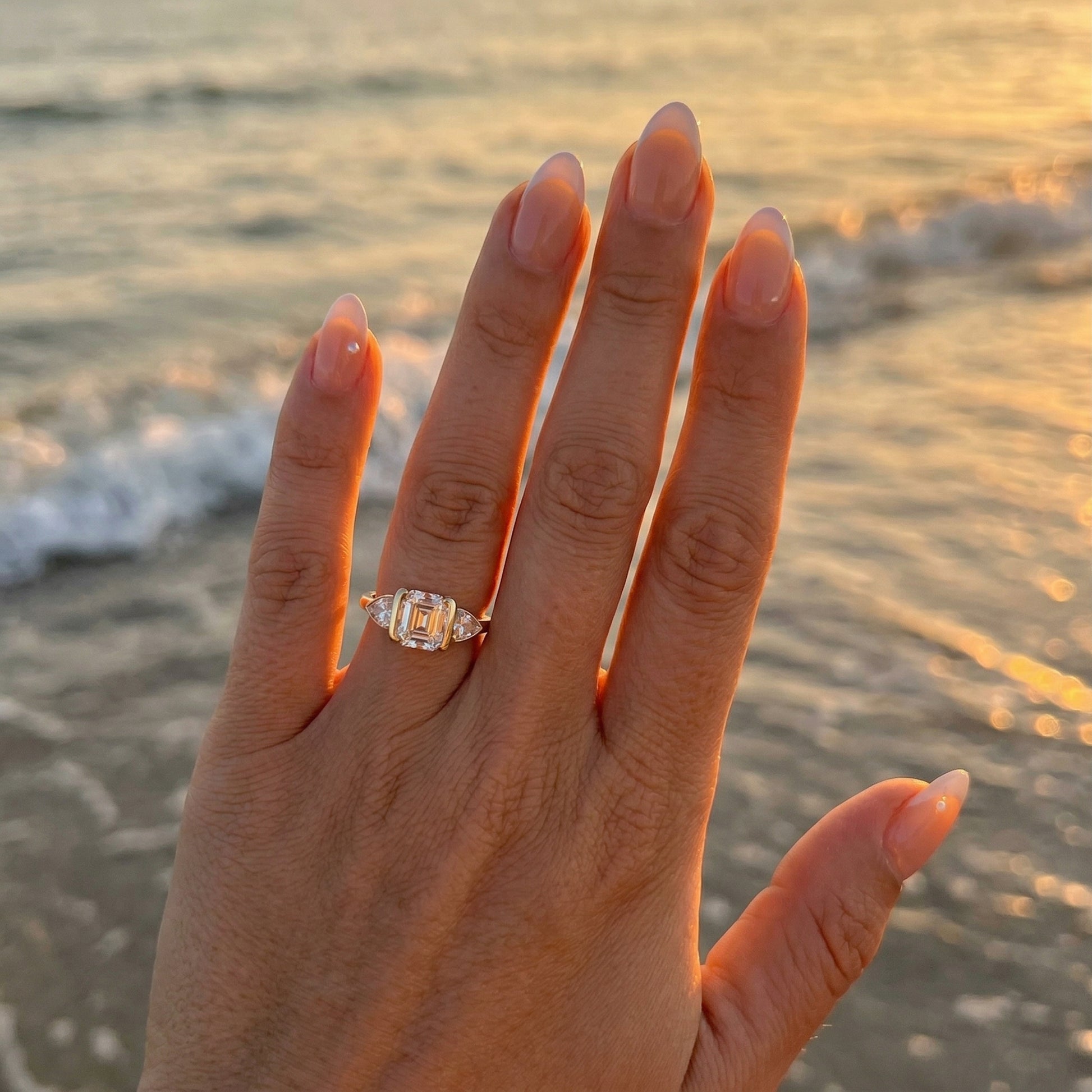 Asscher Trilogy Moissanite Engagement Ring - Ready To Ship - Moissanite Engagement Rings