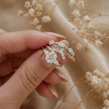 Curved Cluster Diamond Wedding Band - Moissanite Engagement Rings