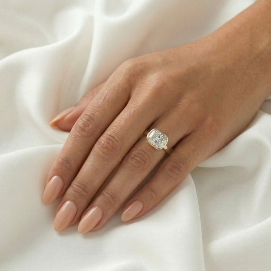 East West Bezel Cushion Solitaire Diamond Engagement Ring