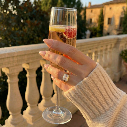 East West Bezel Emerald Solitaire Moissanite Engagement Ring