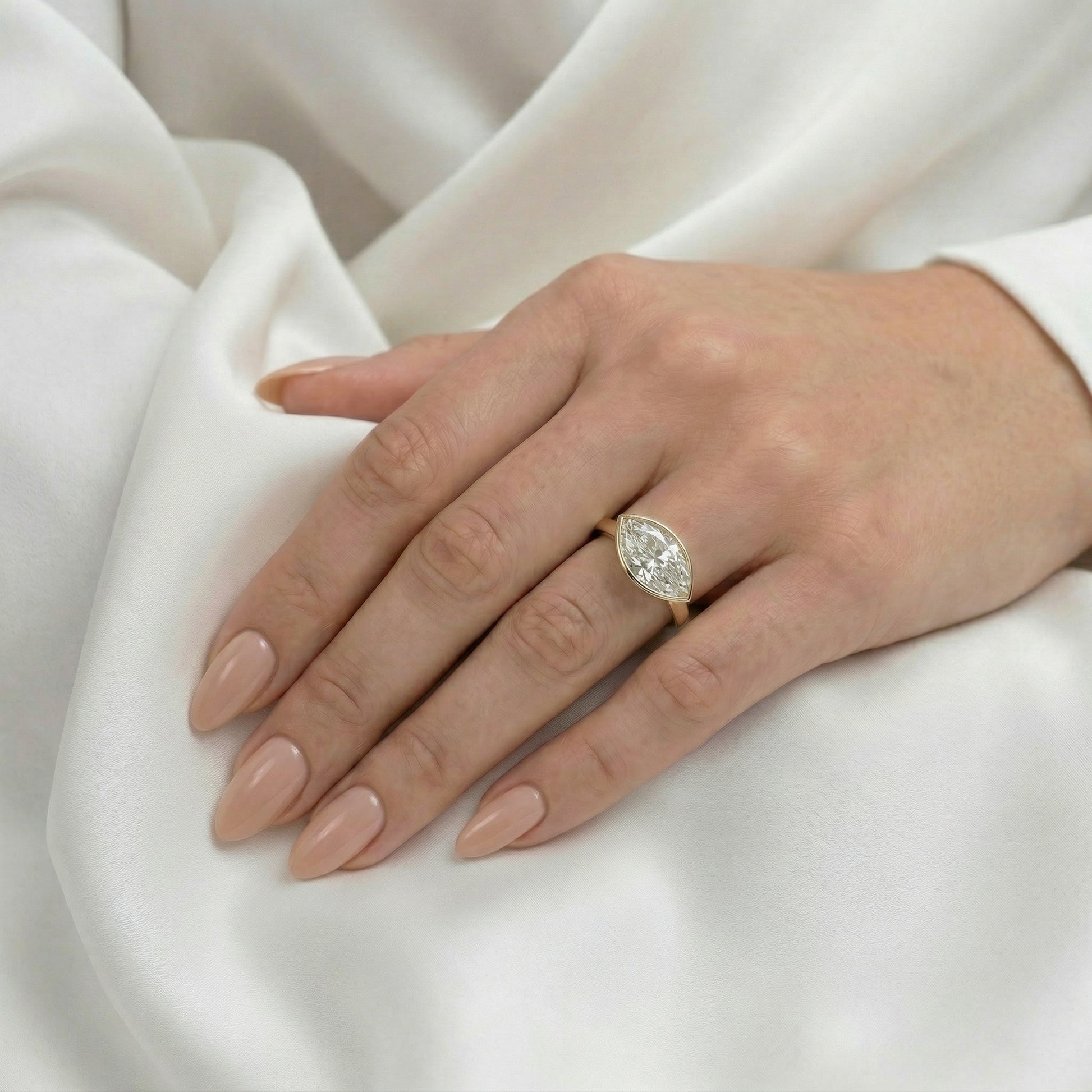 East West Bezel Marquise Solitaire Diamond Engagement Ring - Moissanite Engagement Rings